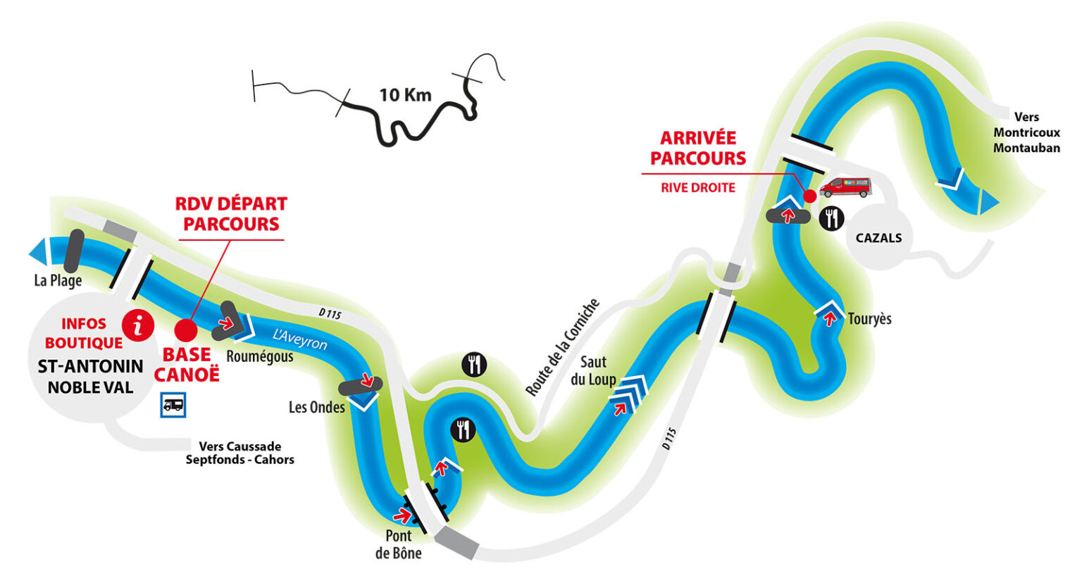 Parcours canoë kayak sur l'Aveyron à Saint Antonin Noble Val dans le Tarn et Garonne 82, parcours détente